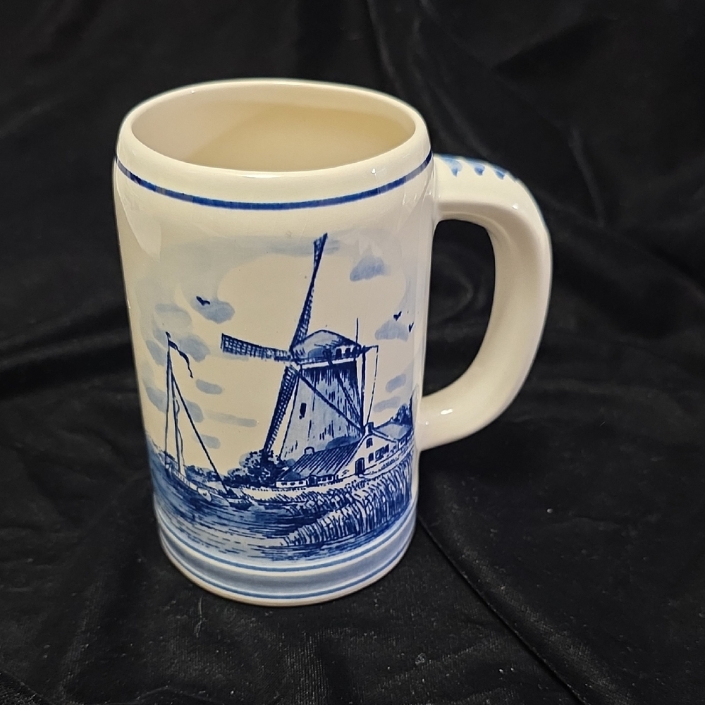 Blue Ceramic Mug with‎ Windmill Design